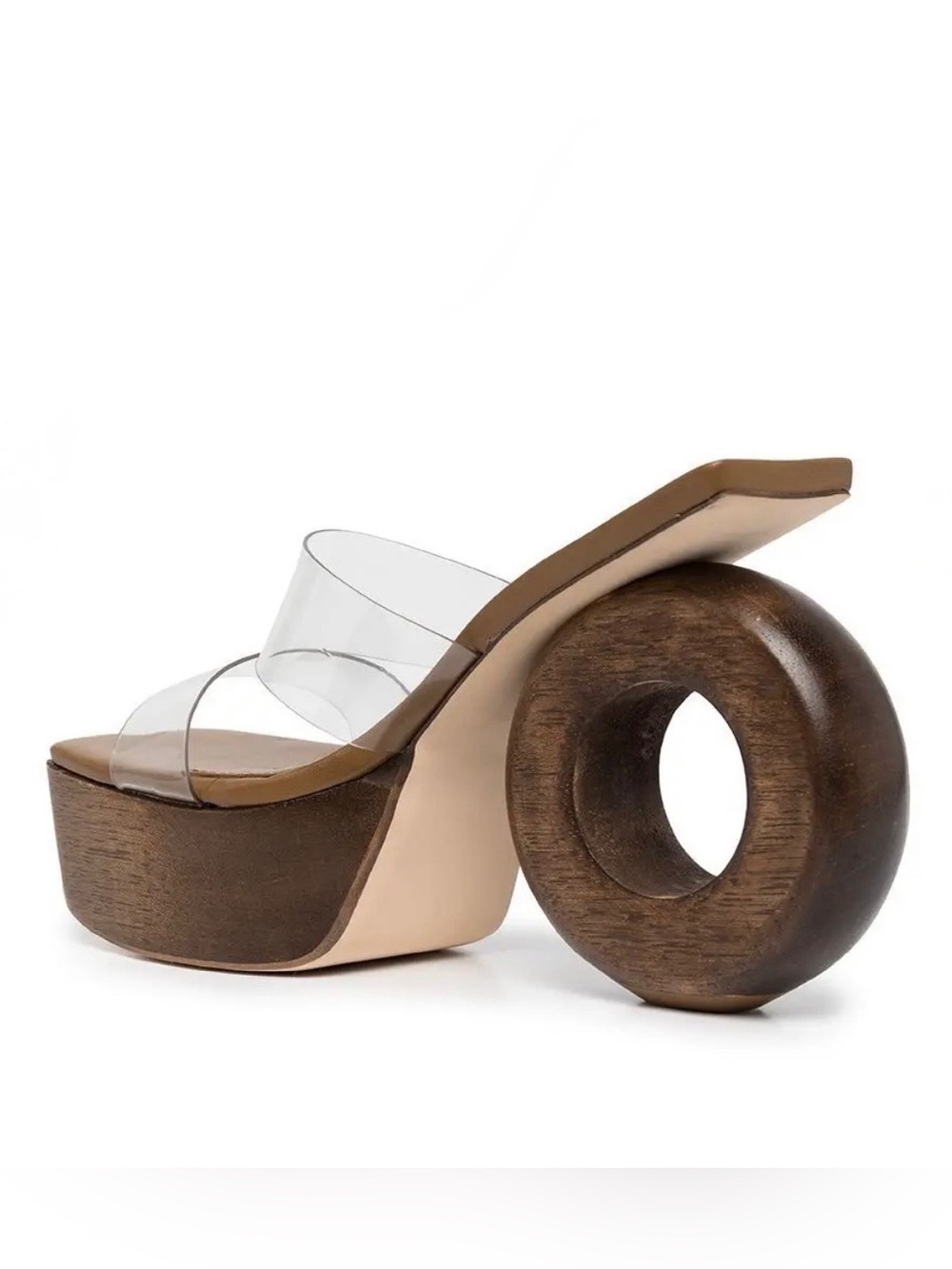 NIB Cult Gaia Remi Clear Wood Circle Platform Sandals Sz 38 EU Summer Resort - Picture 4 of 16